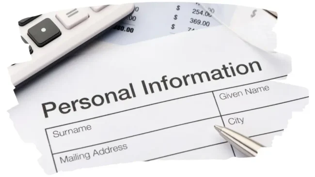 Printed paper with Personal Information written in giant font